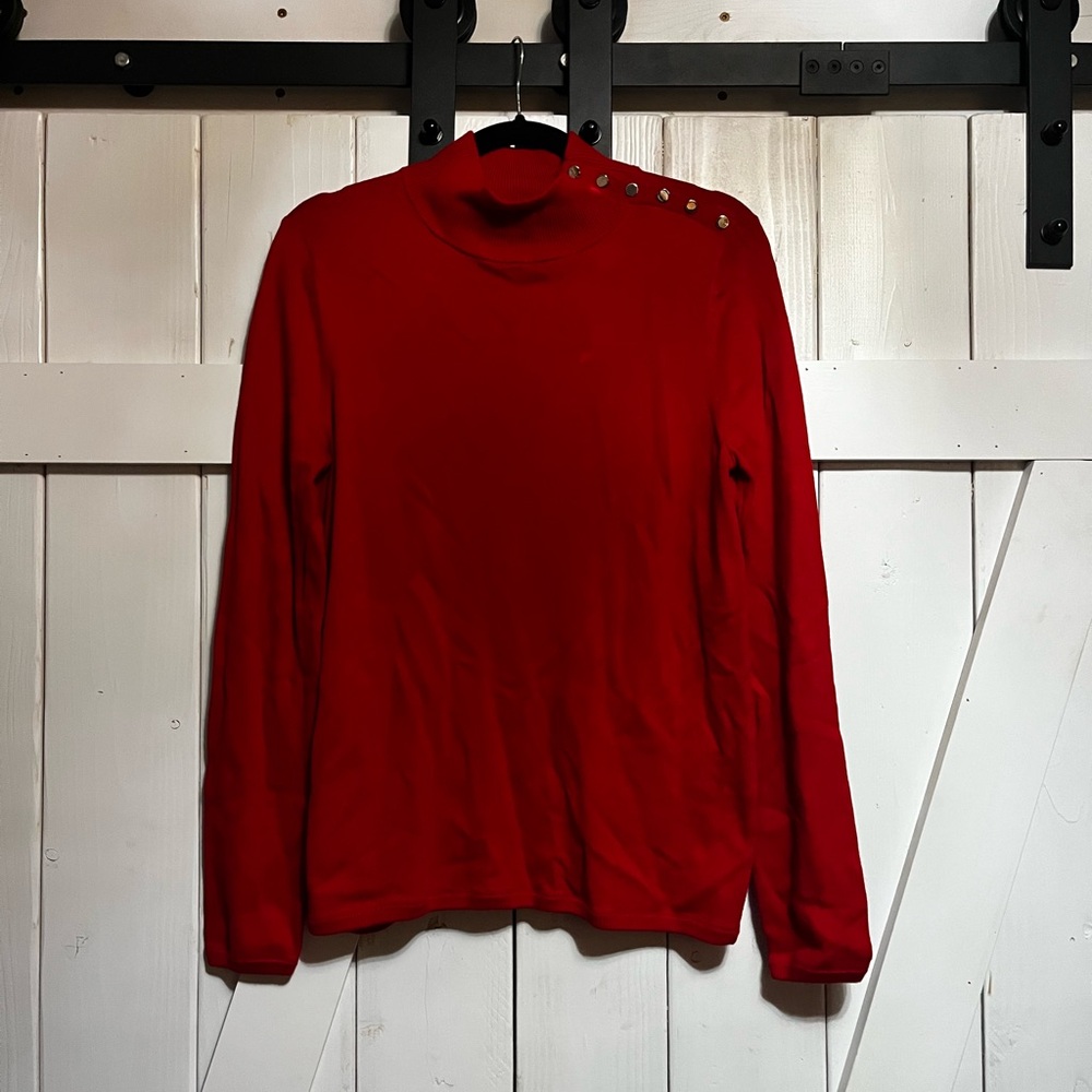 NWT Ann Taylor Vibrant Red Sweater with Gold Buttons